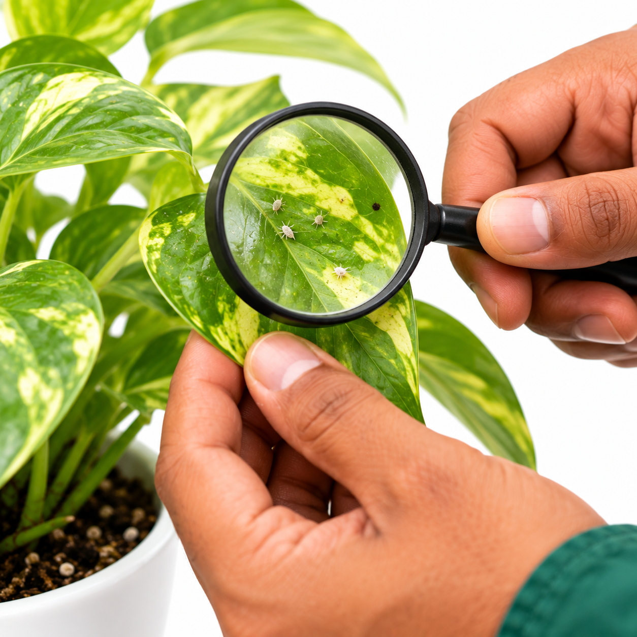 Pest inspection on a leaf