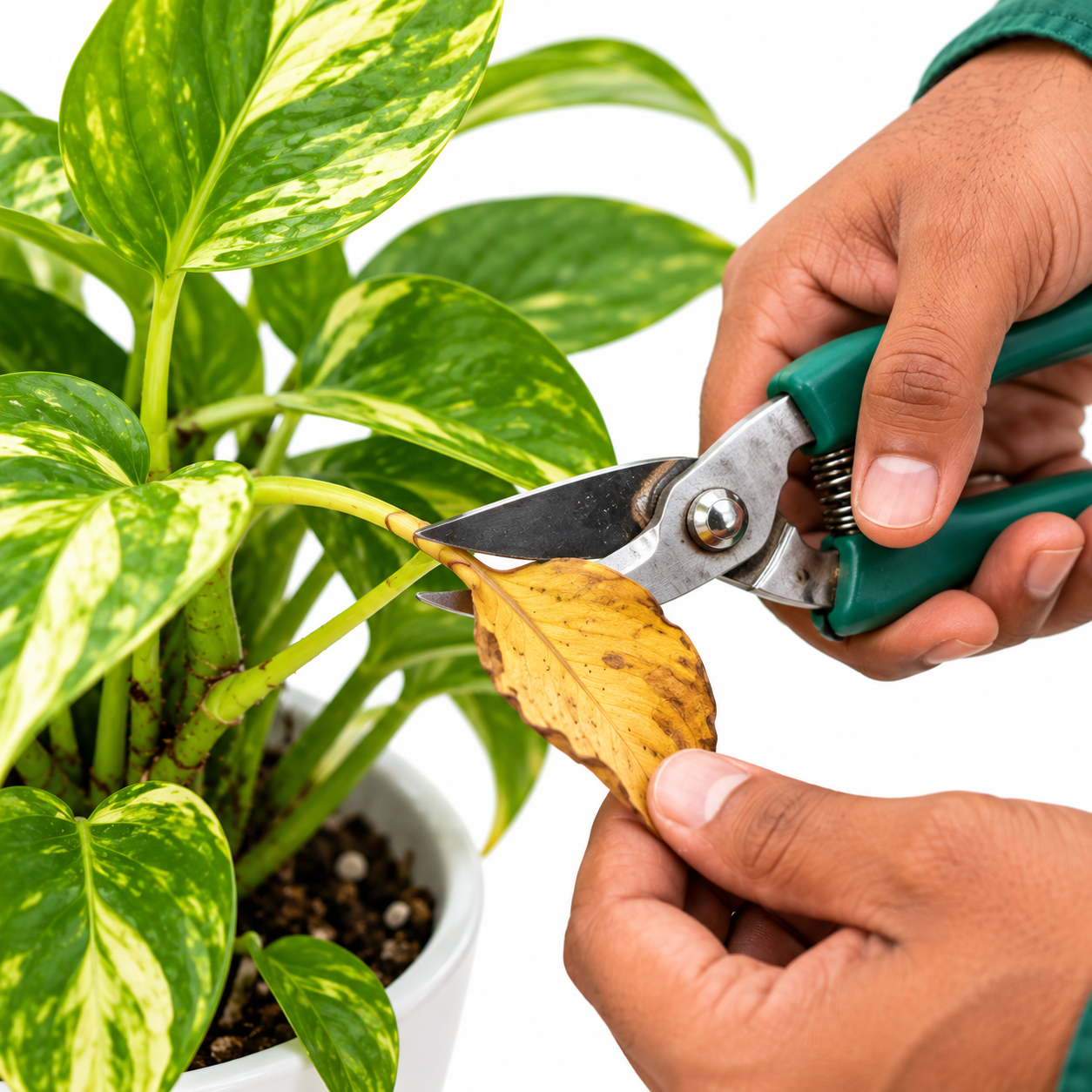 Pruning a plant leaf
