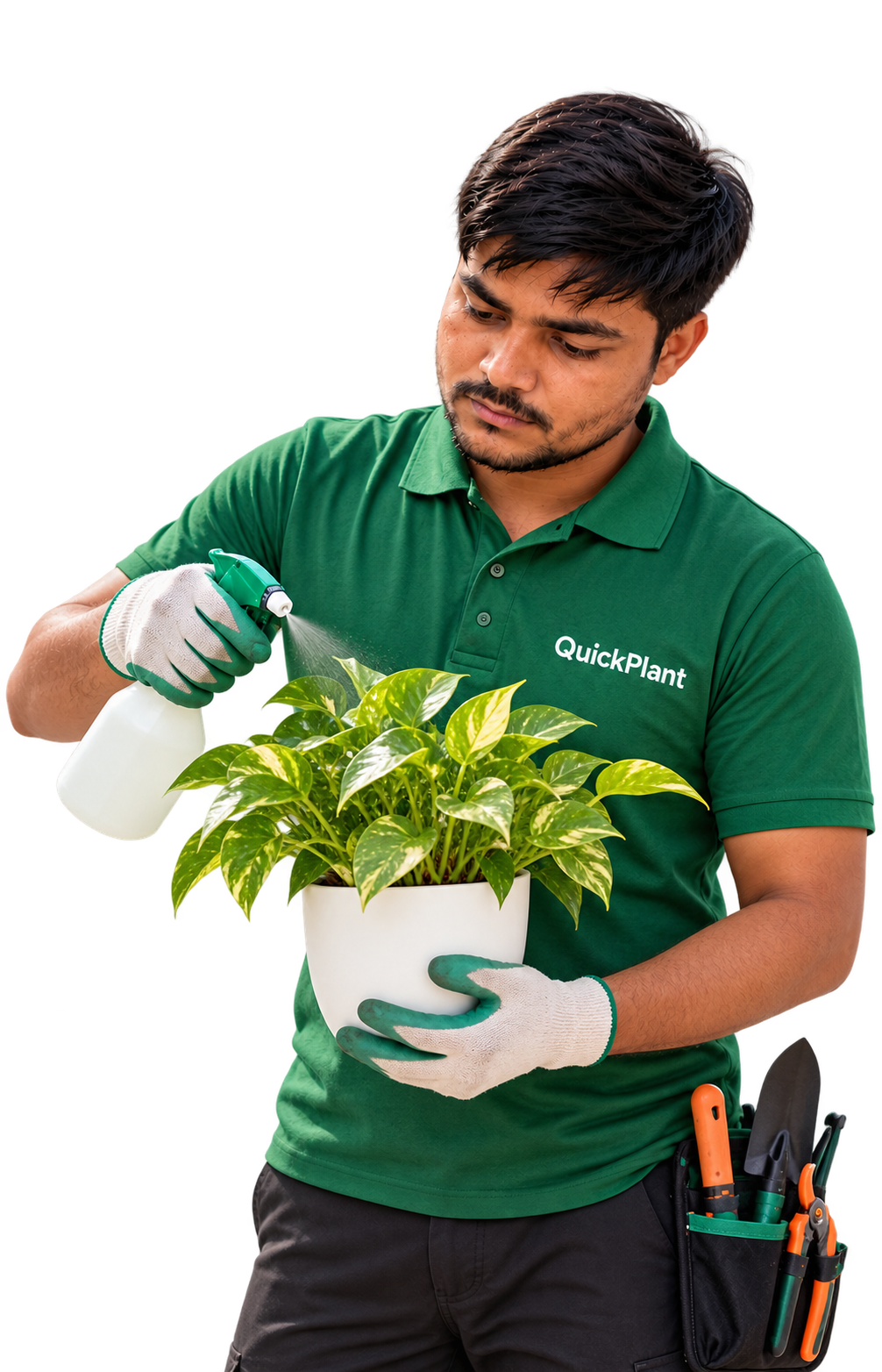 QuickPlant gardener watering a variegated plant