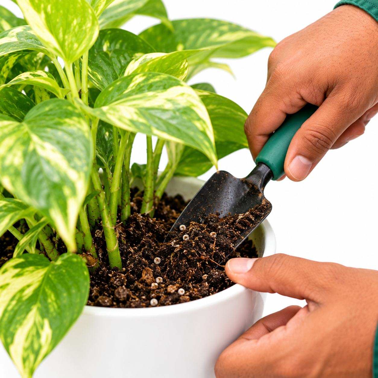 Soil and root care while repotting